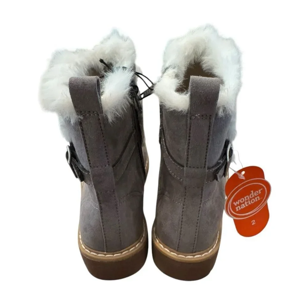 New Wonder Nation Gray Suede Boots White Fur Trim 2